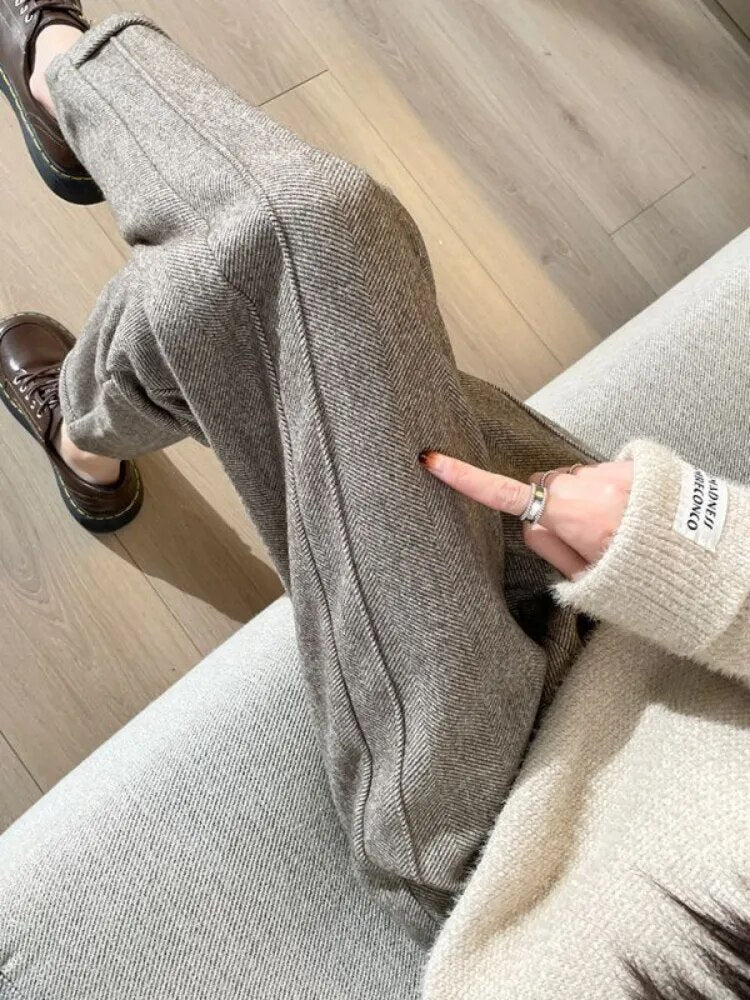 Pantalon crayon femme en tweed de laine, taille haute