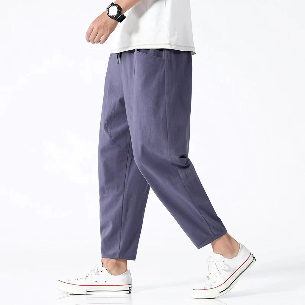 Pantalon court homme léger, cordon de serrage, quatre coloris, indigo