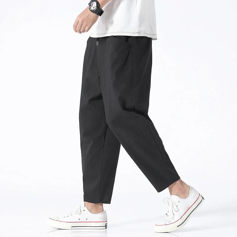 Pantalon court homme léger, cordon de serrage, quatre coloris, noir