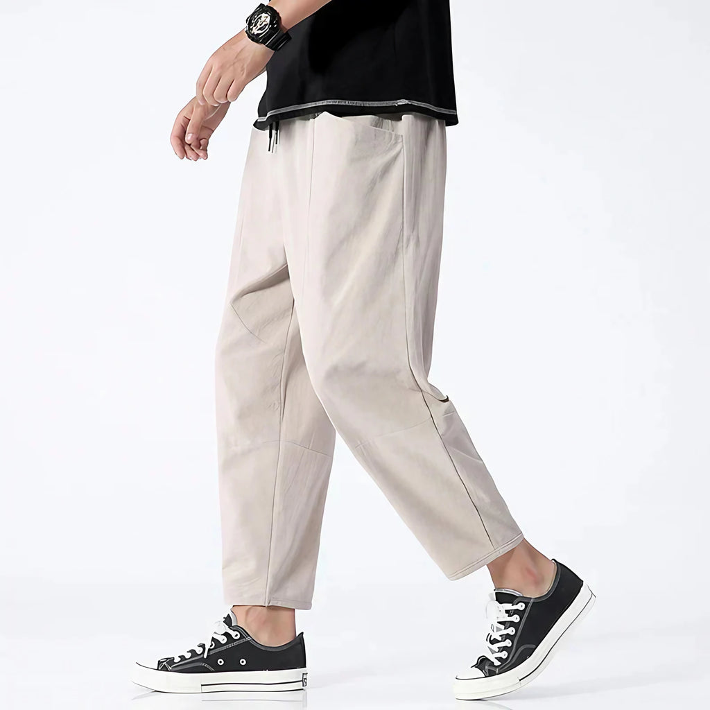 Pantalon court homme léger, cordon de serrage, quatre coloris, kaki