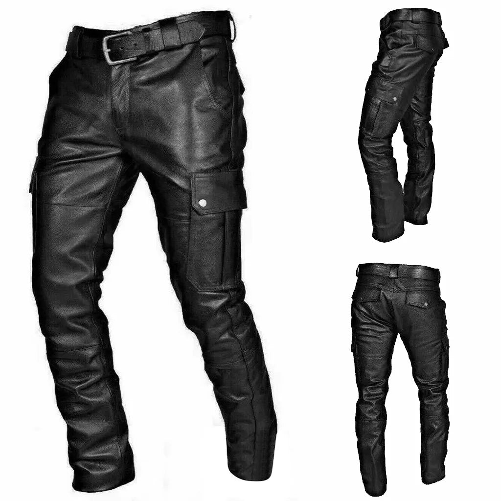 Pantalon homme noir style motard, du S au 4XL, noir