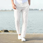 Pantalon homme d'été coupe décontractée, beige, blanc ou bleu, blanc