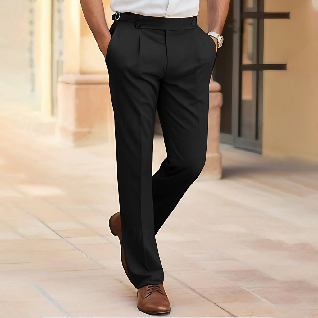 Pantalon de costume homme coupe ajustée, tissu léger, noir