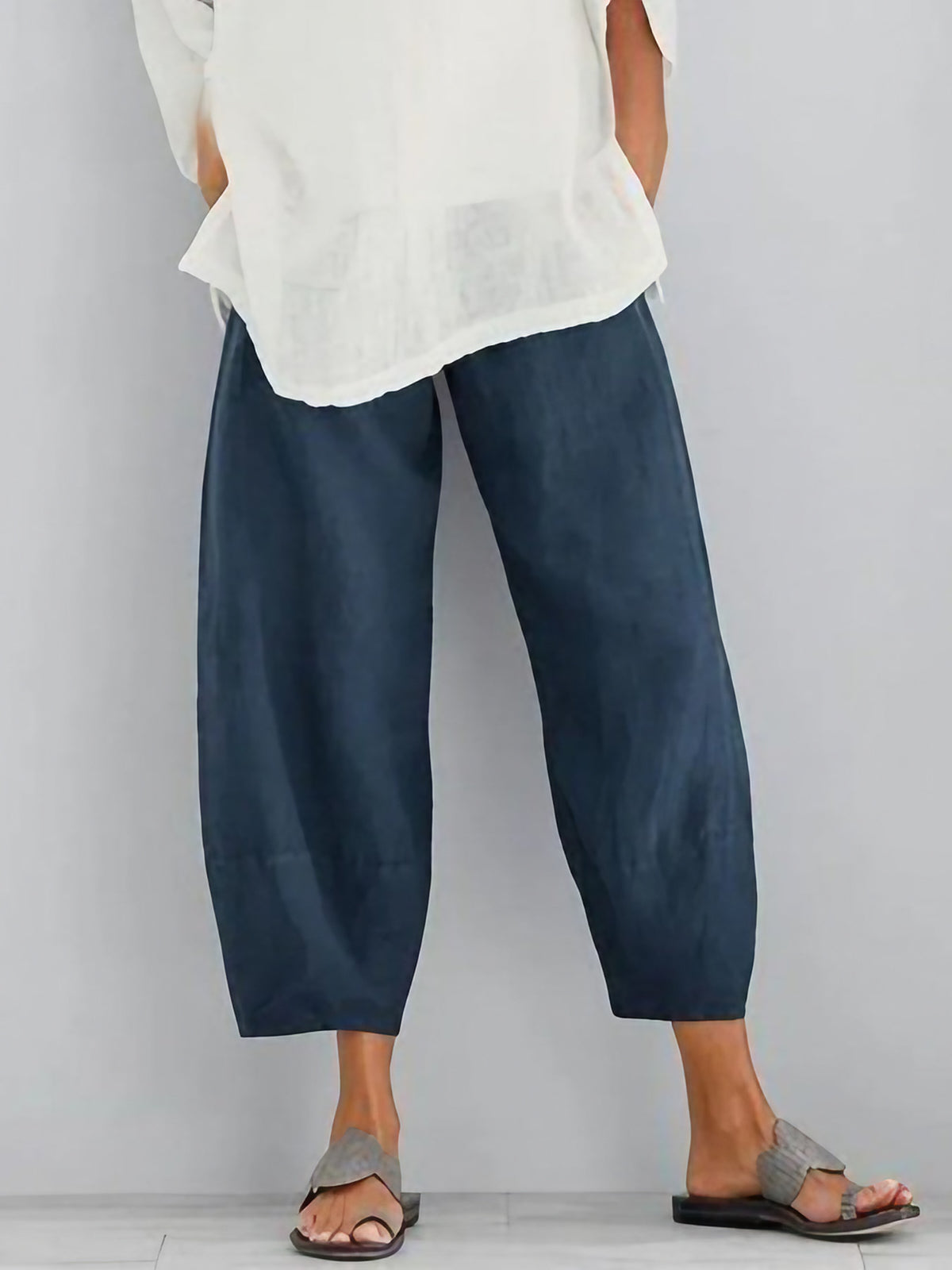Pantalon de loisirs femme pour l'été, du S au 5XL, bleu foncé