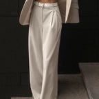Pantalon tailleur femme taille haute, jambe large, à pinces