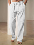 Pantalon homme taille élastique à cordon, coupe droite, poches, blanc
