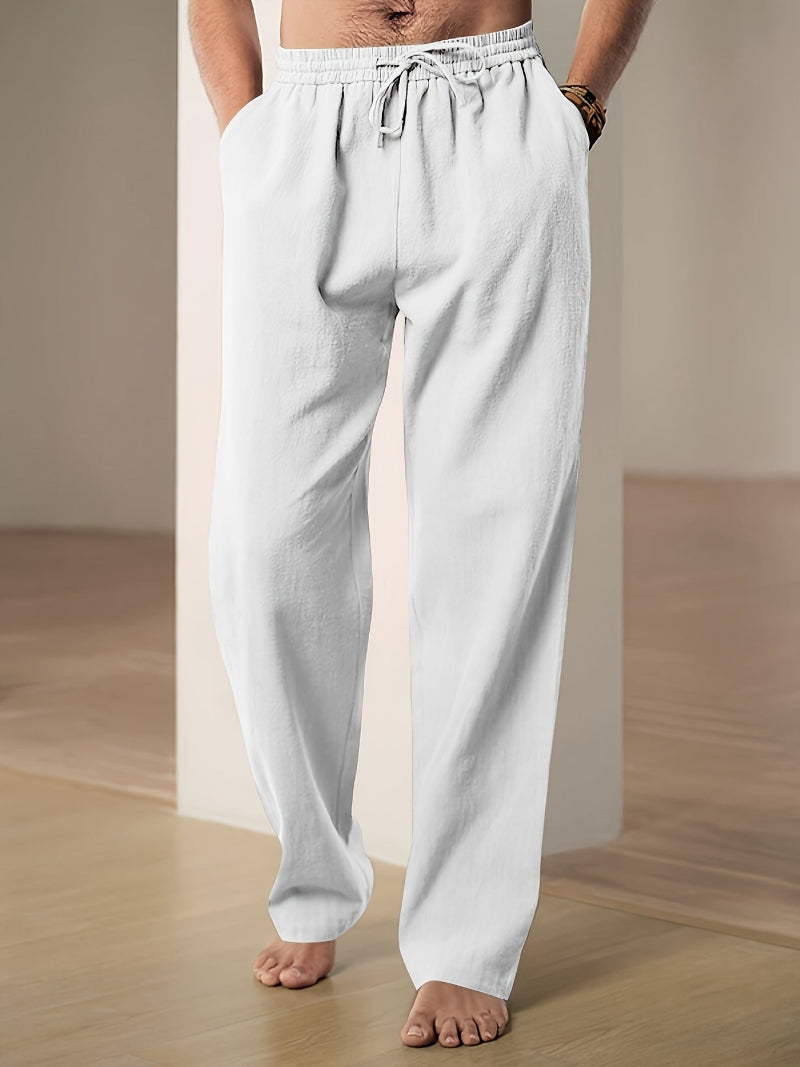 Pantalon homme taille élastique à cordon, coupe droite, poches, blanc