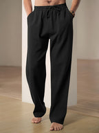 Pantalon homme taille élastique à cordon, coupe droite, poches, noir