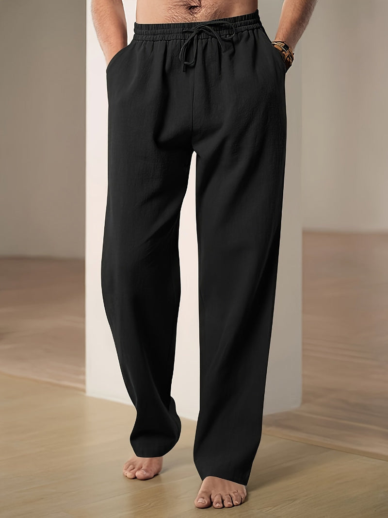 Pantalon homme taille élastique à cordon, coupe droite, poches, noir