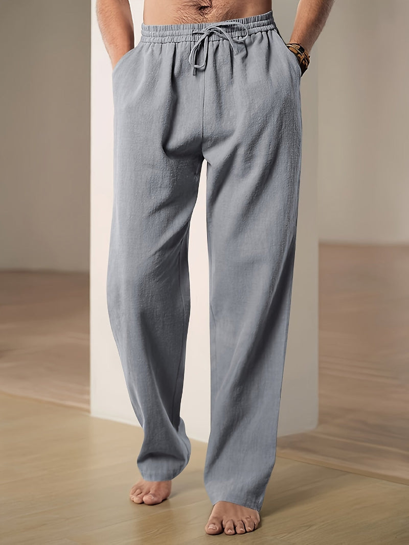 Pantalon homme taille élastique à cordon, coupe droite, poches, gris