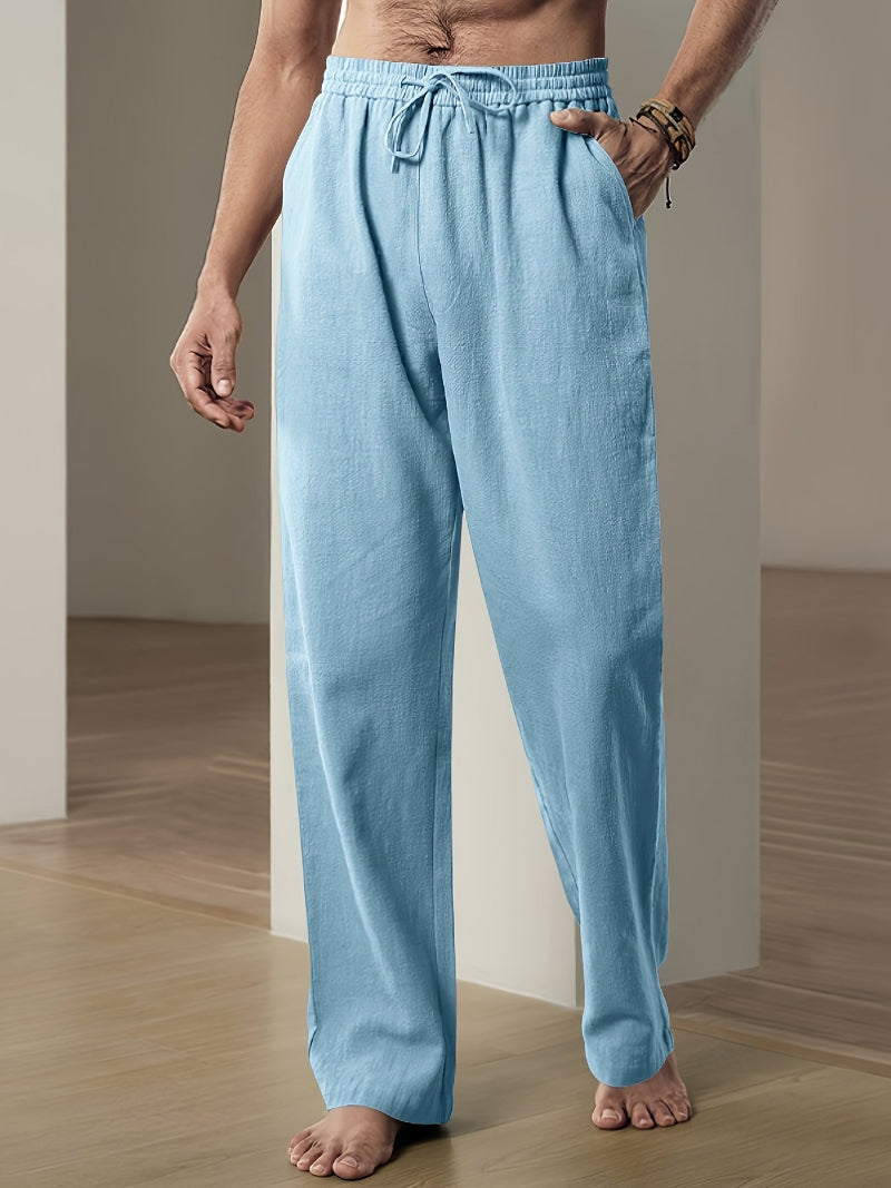 Pantalon homme taille élastique à cordon, coupe droite, poches, bleu ciel