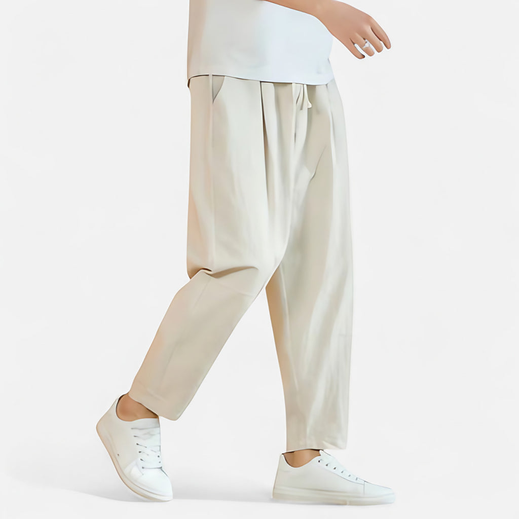Pantalon décontracté homme, coupe droite, taille ajustable, kaki