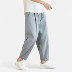 Pantalon décontracté homme, coupe droite, taille ajustable, gris
