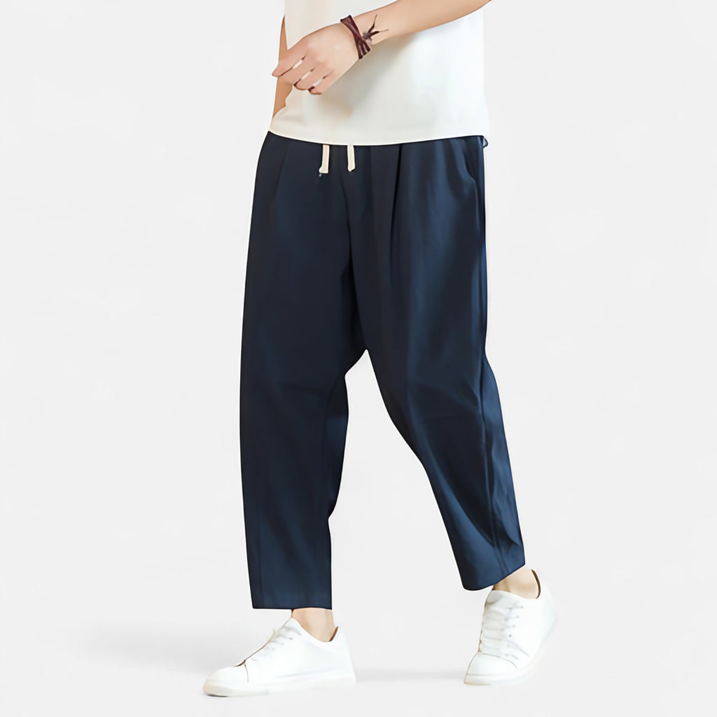 Pantalon décontracté homme, coupe droite, taille ajustable, bleu foncé