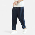 Pantalon décontracté homme, coupe droite, taille ajustable, bleu foncé