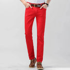Pantalon homme extensible coupe droite, rose, jaune ou rouge, rouge