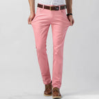 Pantalon homme extensible coupe droite, rose, jaune ou rouge