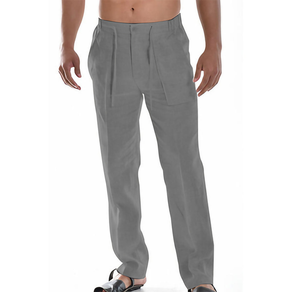 Pantalon d'été homme ample, taille élastique, longueur cheville, gris