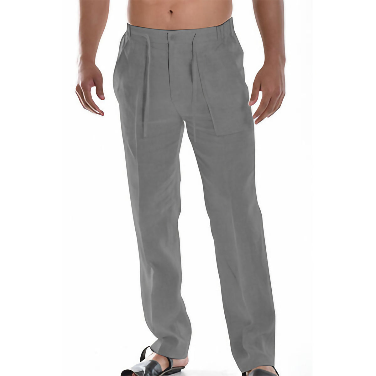Pantalon d'été homme ample, taille élastique, longueur cheville, gris