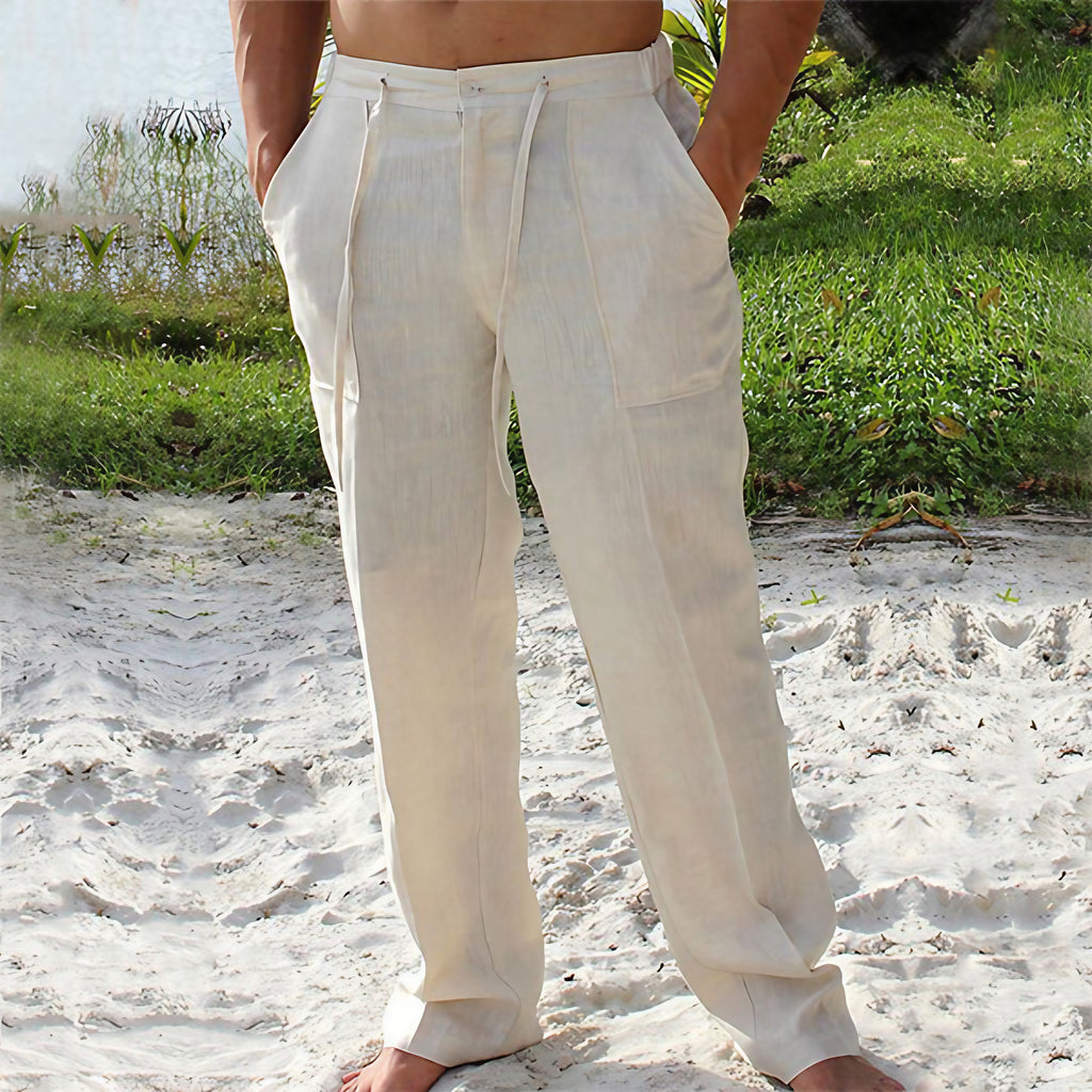Pantalon d'été homme ample, taille élastique, longueur cheville, marron clair