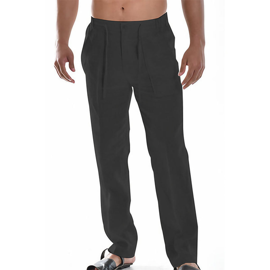 Pantalon d'été homme ample, taille élastique, longueur cheville, noir