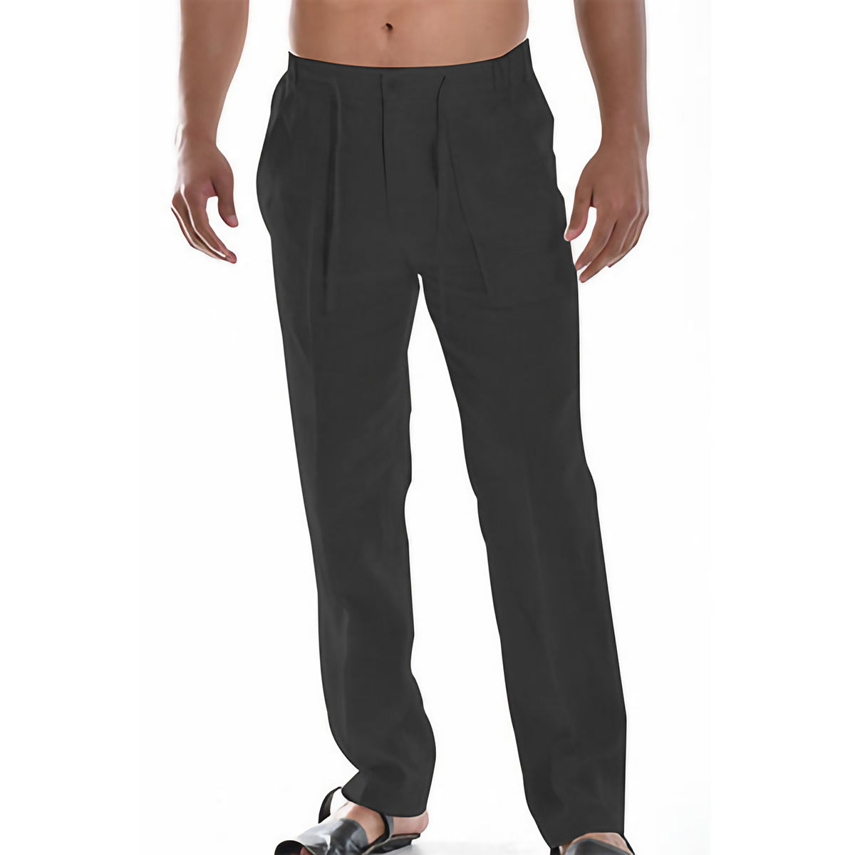 Pantalon d'été homme ample, taille élastique, longueur cheville, noir