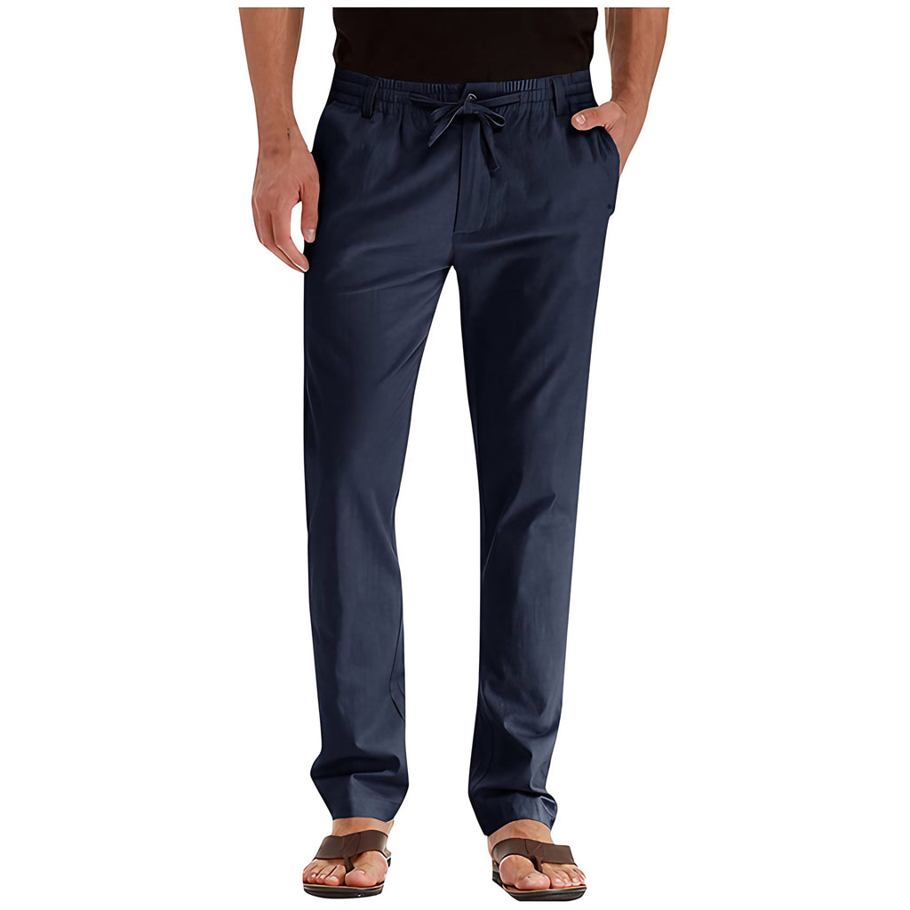 Pantalon d'été ample homme, tissu léger, sept coloris, bleu marine