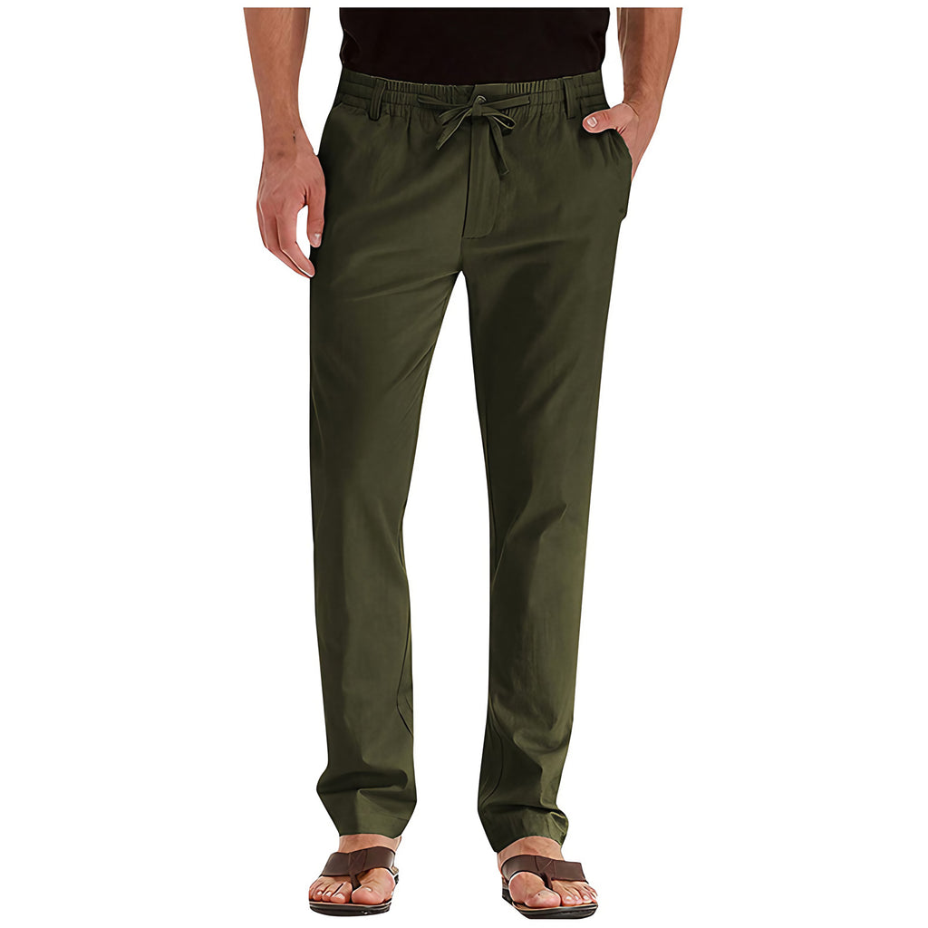 Pantalon d'été ample homme, tissu léger, sept coloris, vert armée