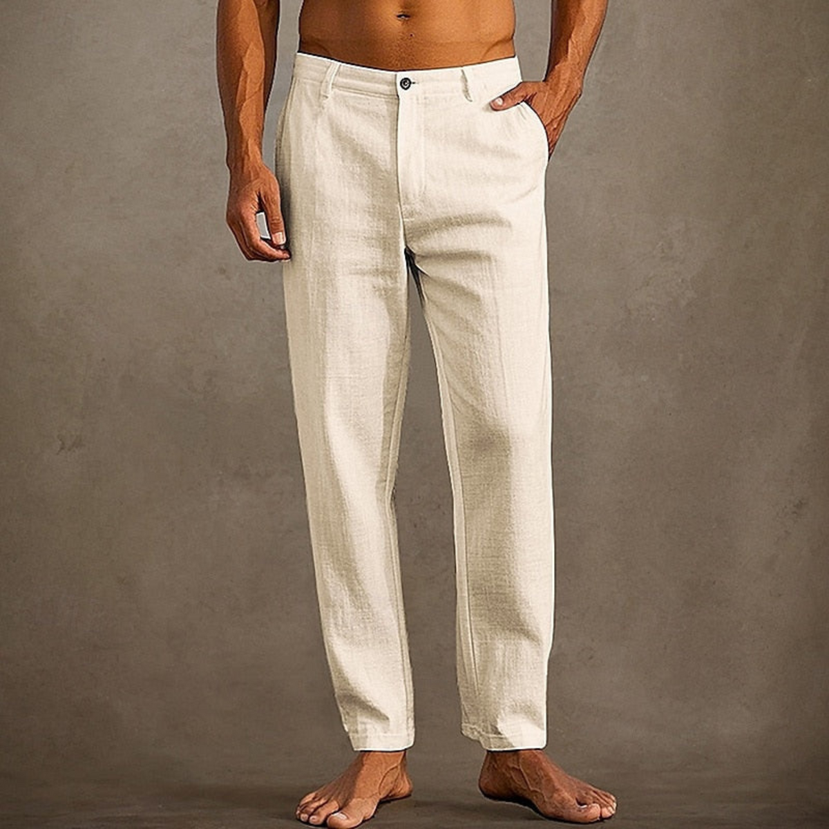 Pantalon décontracté d'été homme, coupe classique, S au 3XL, kaki