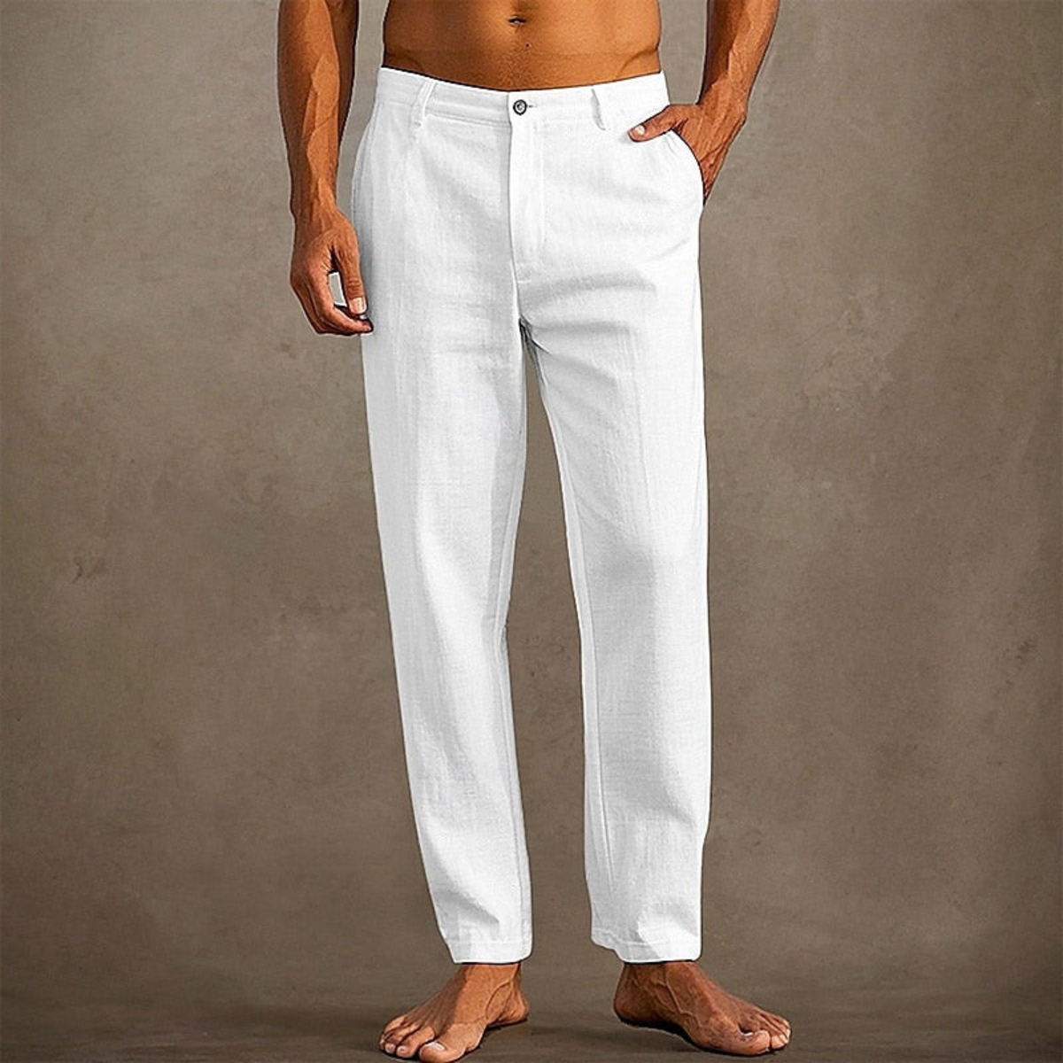 Pantalon décontracté d'été homme, coupe classique, S au 3XL, blanc