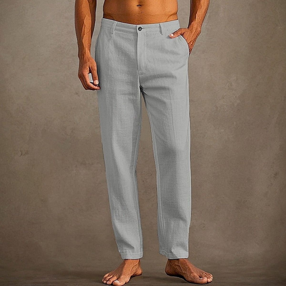 Pantalon décontracté d'été homme, coupe classique, S au 3XL, gris clair