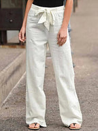 Pantalon d'été femme taille haute, jambes larges, huit coloris, blanc