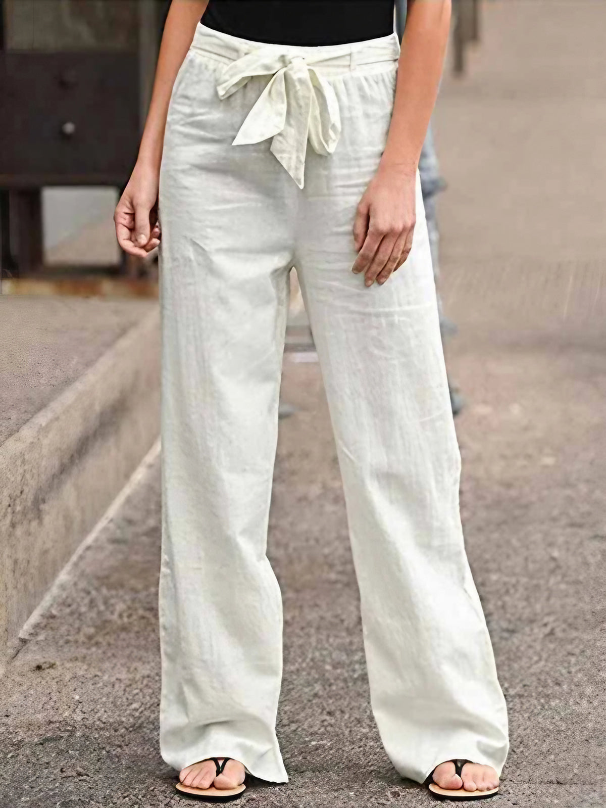 Pantalon d'été femme taille haute, jambes larges, huit coloris, blanc