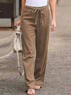 Pantalon d'été femme taille haute, jambes larges, huit coloris, marron