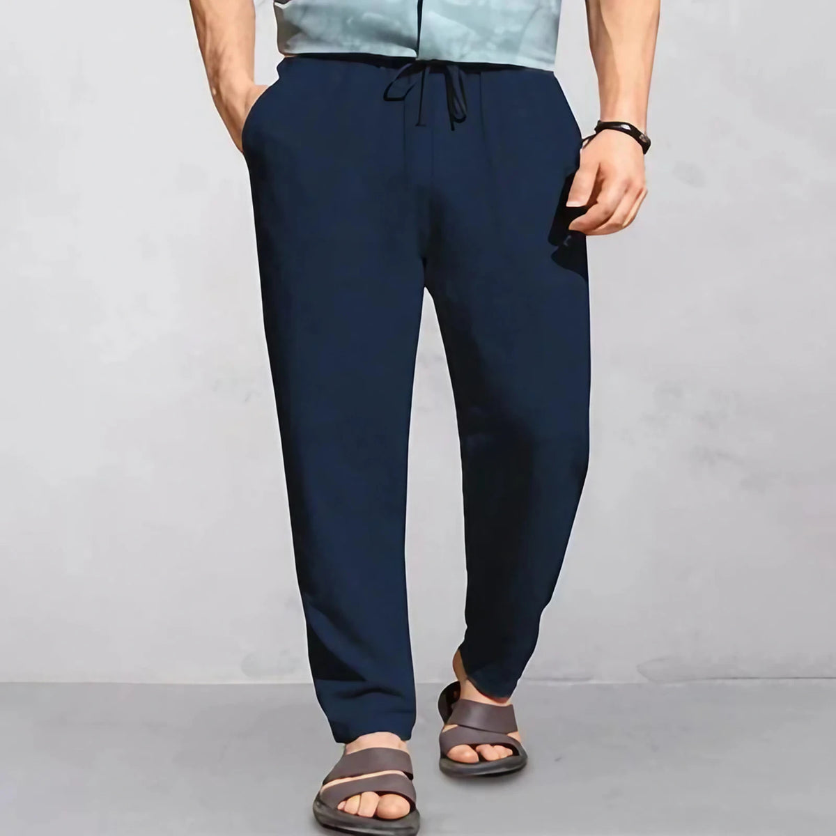 Pantalon d'été homme léger, coupe décontractée, sept coloris, bleu marine