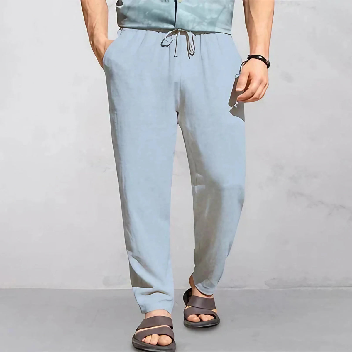 Pantalon d'été homme léger, coupe décontractée, sept coloris, bleu