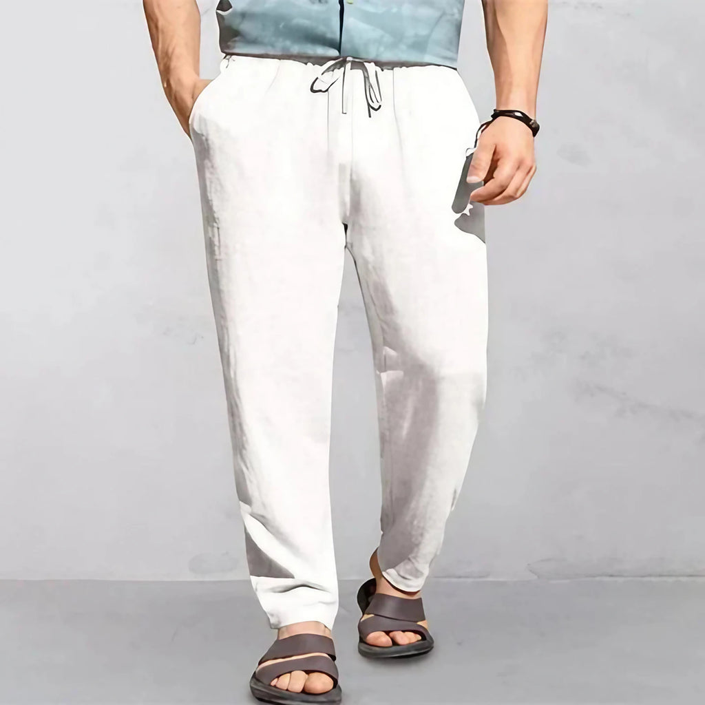 Pantalon d'été homme léger, coupe décontractée, sept coloris, blanc