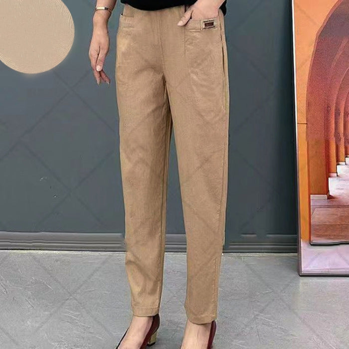 Pantalon femme en tissu extensible, sept coloris, du S au 5XL, kaki