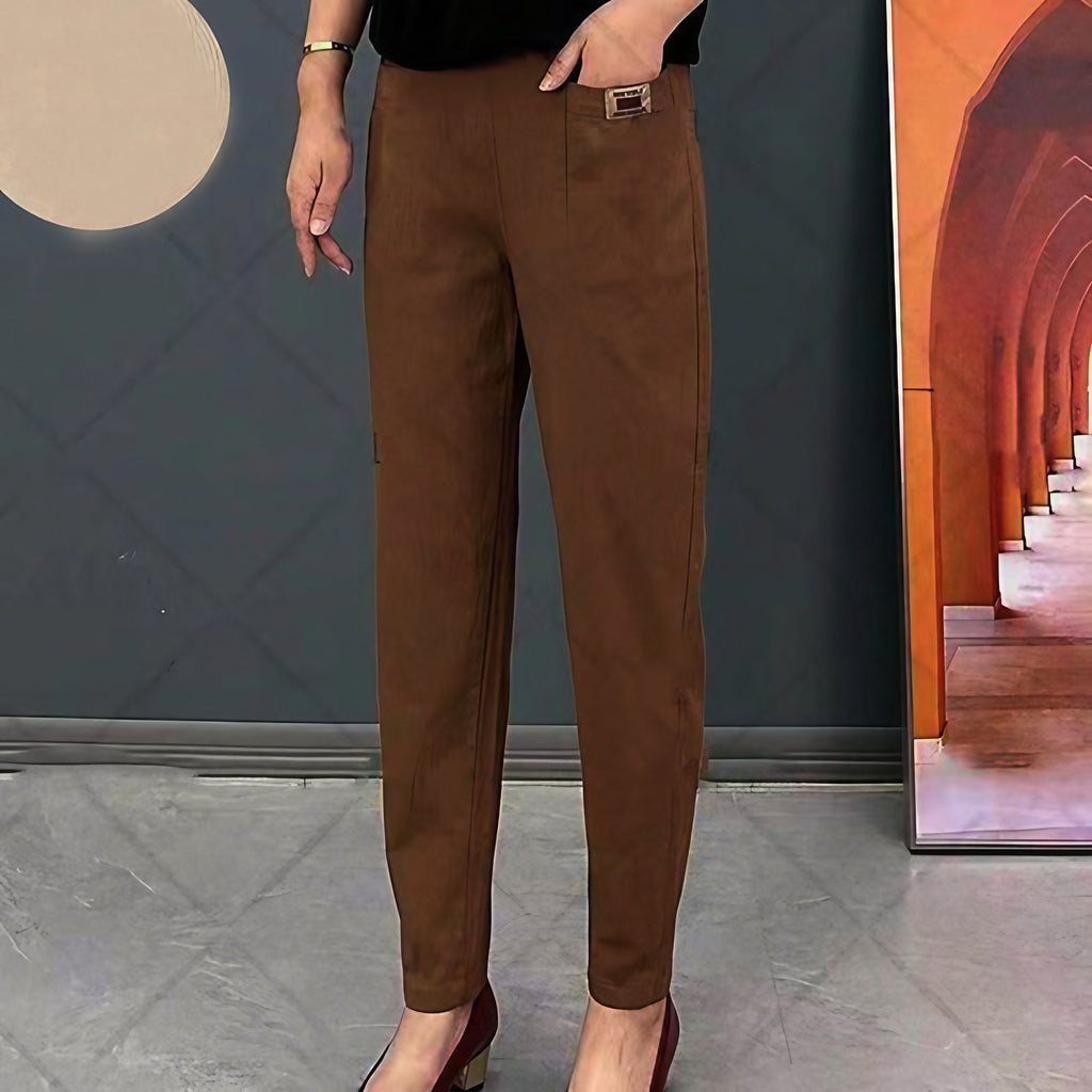 Pantalon femme en tissu extensible, sept coloris, du S au 5XL, marron