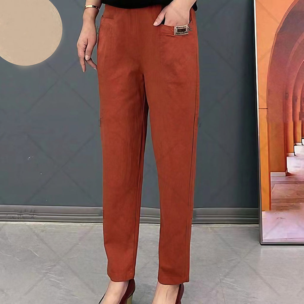 Pantalon femme en tissu extensible, sept coloris, du S au 5XL, rouge