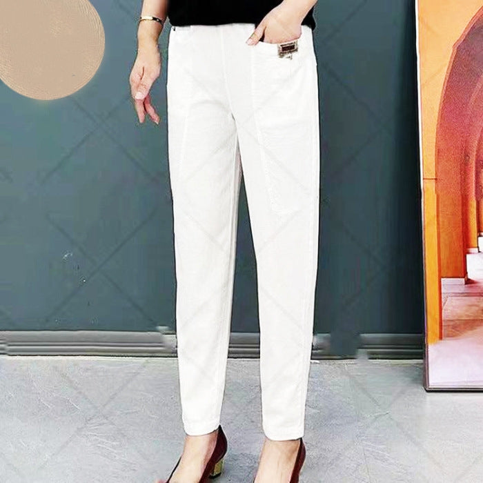 Pantalon femme en tissu extensible, sept coloris, du S au 5XL, blanc