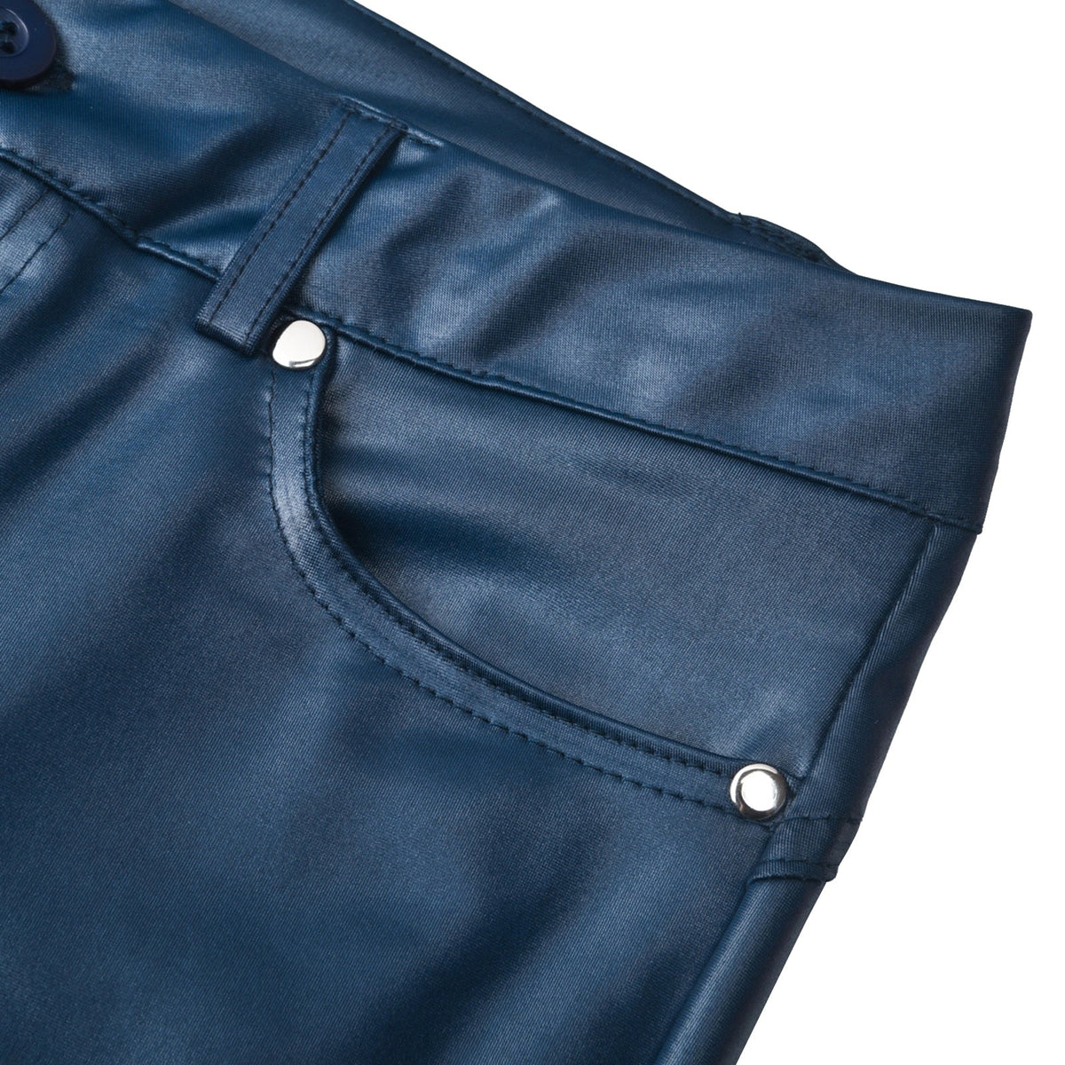 Pantalon en similicuir stretch femme, noir, bleu ou rouge