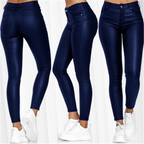 Pantalon en similicuir stretch femme, noir, bleu ou rouge