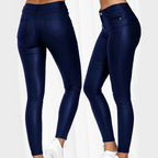 Pantalon en similicuir stretch femme, noir, bleu ou rouge