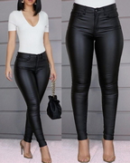 Pantalon en similicuir stretch femme, noir, bleu ou rouge