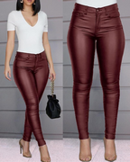 Pantalon en similicuir stretch femme, noir, bleu ou rouge