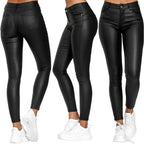 Pantalon en similicuir stretch femme, noir, bleu ou rouge