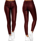 Pantalon en similicuir stretch femme, noir, bleu ou rouge, rouge