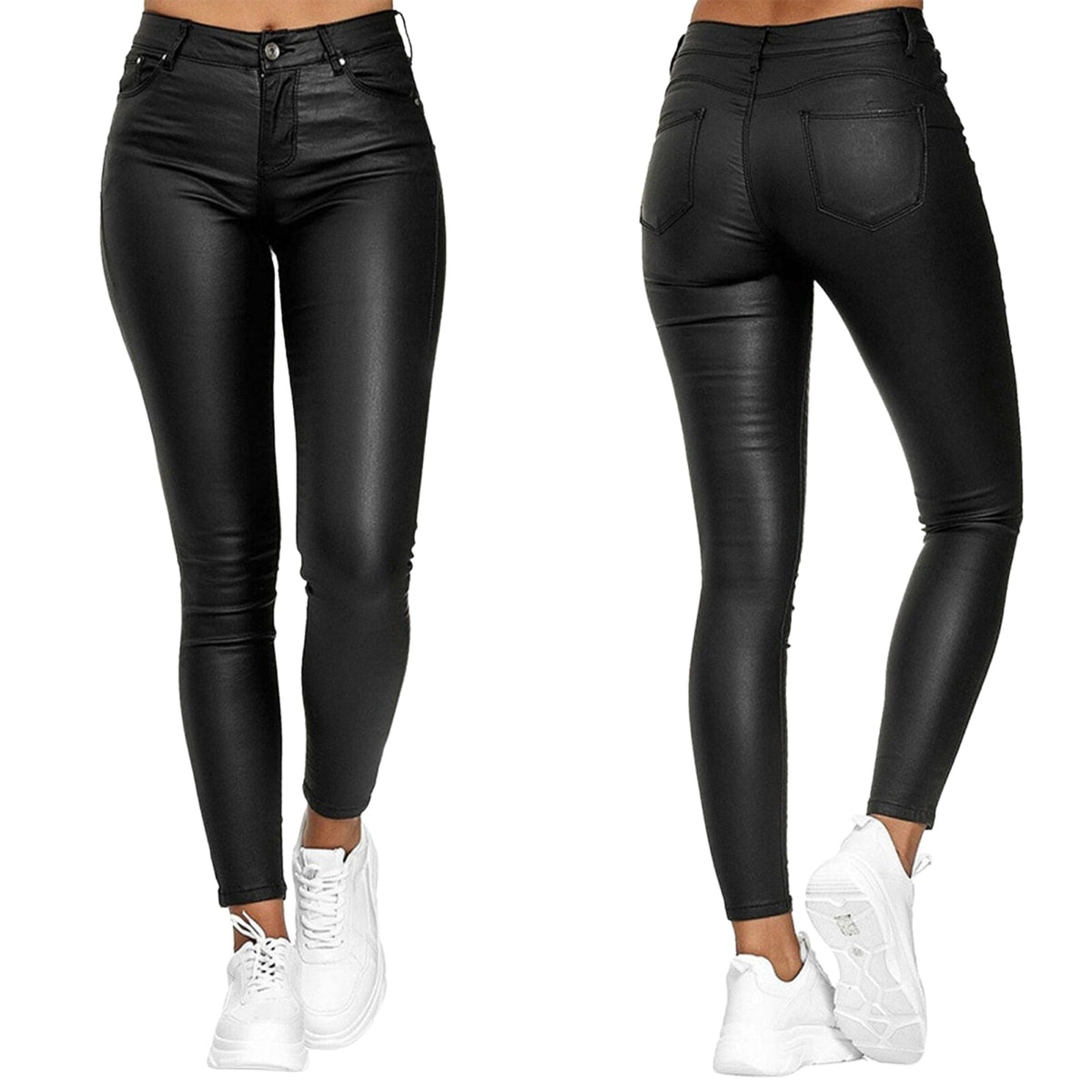 Pantalon en similicuir stretch femme, noir, bleu ou rouge