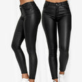Pantalon en similicuir stretch femme, noir, bleu ou rouge, noir